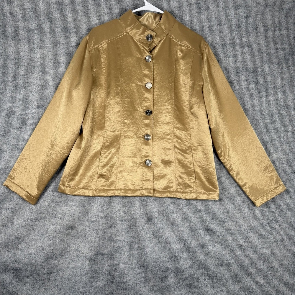 Vintage Chicos Size-3-XL Womens Jacket Gold Metallic Shine Big Buttons Lined